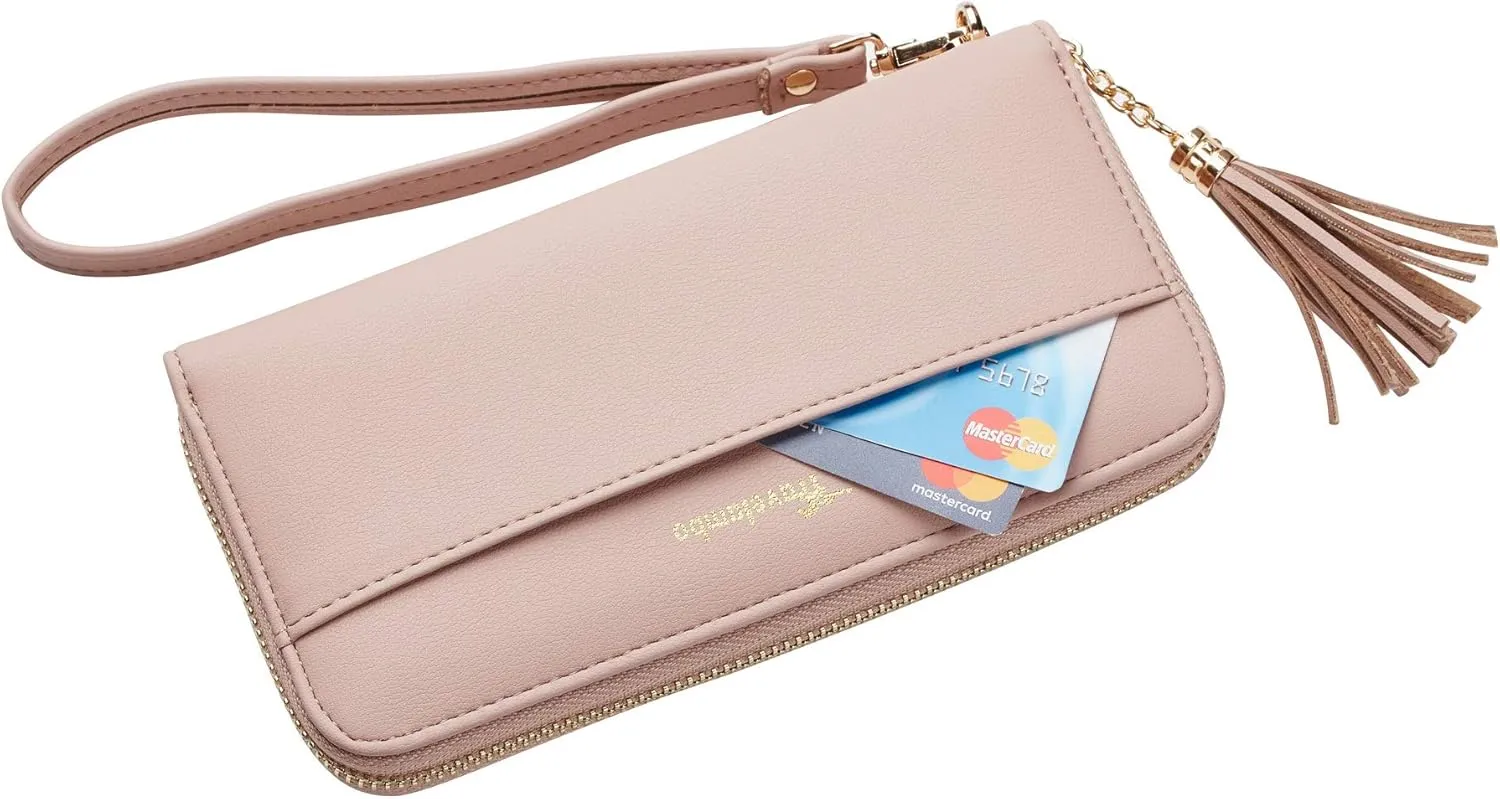 Travelambo Womens Wallet Tassel Bifold Ladies Cluth Wristlet Wrist strap Long Purse