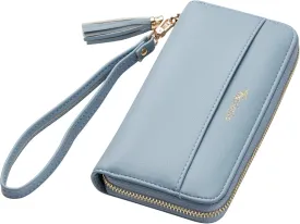 Travelambo Womens Wallet Tassel Bifold Ladies Cluth Wristlet Wrist strap Long Purse