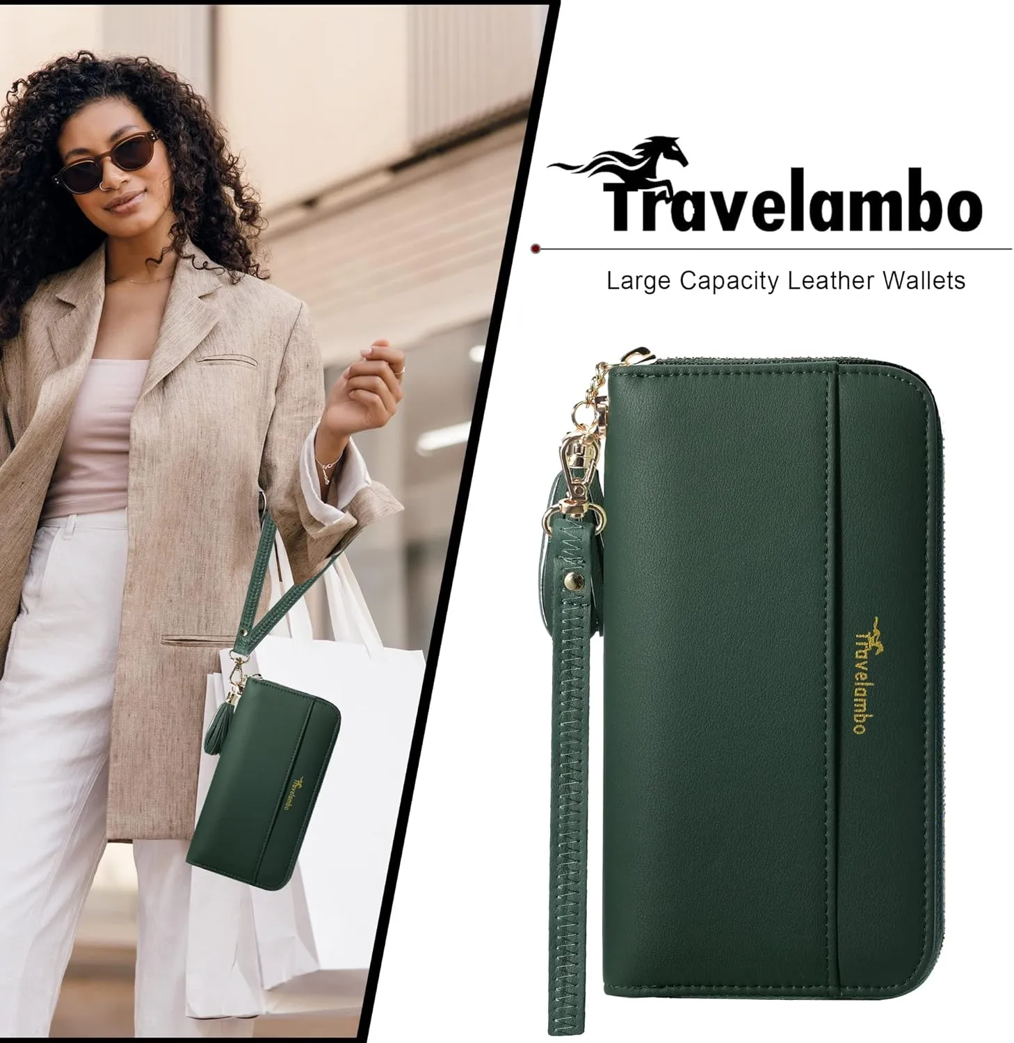 Travelambo Womens Wallet Tassel Bifold Ladies Cluth Wristlet Wrist strap Long Purse