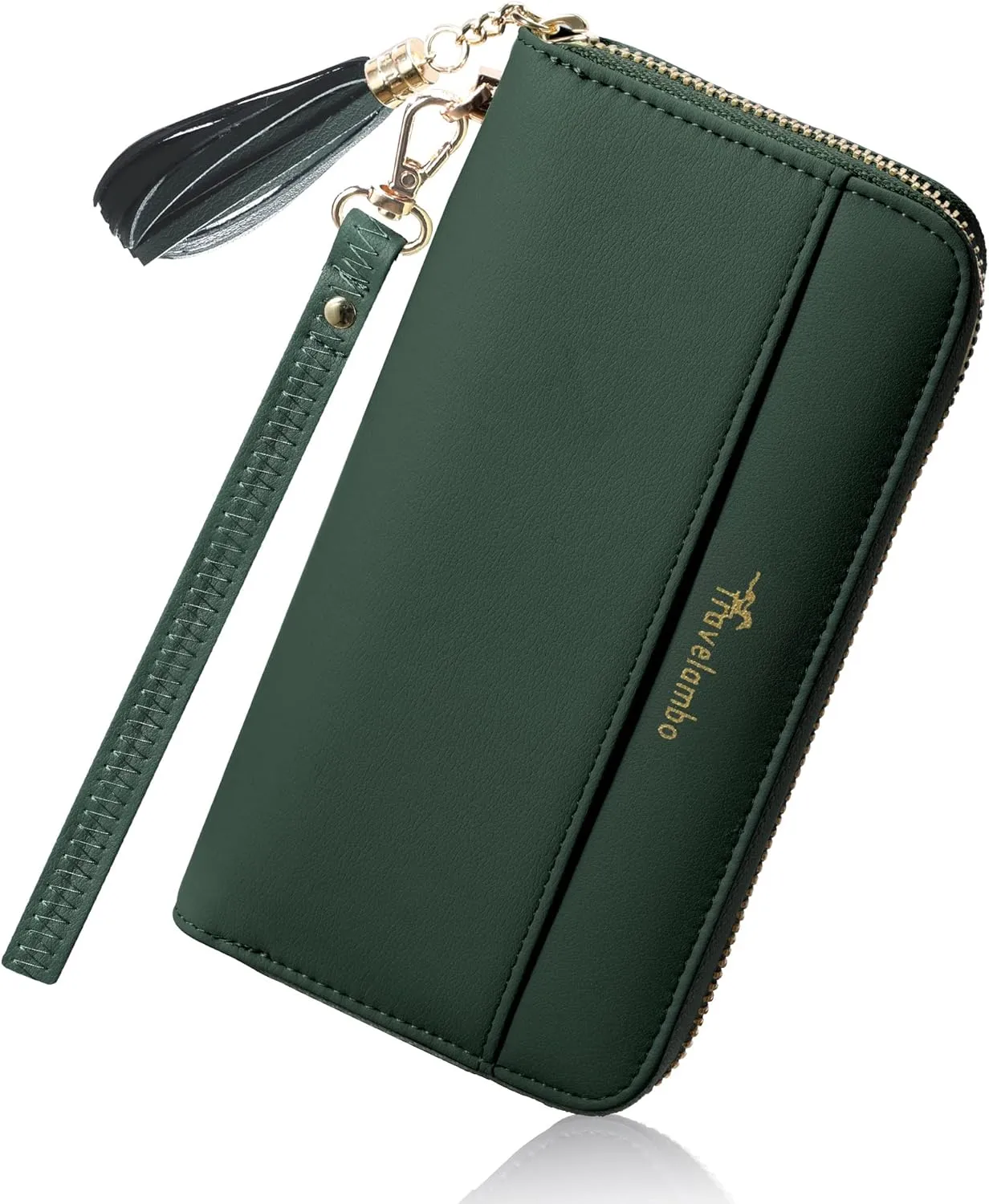 Travelambo Womens Wallet Tassel Bifold Ladies Cluth Wristlet Wrist strap Long Purse