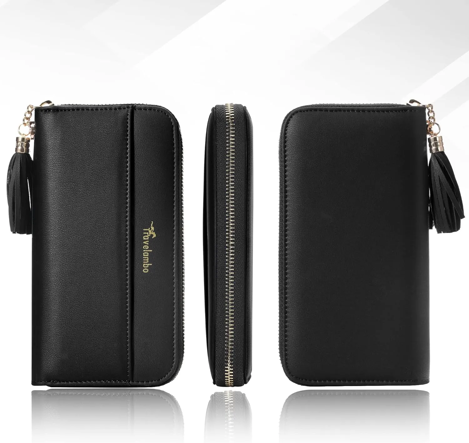 Travelambo Womens Wallet Tassel Bifold Ladies Cluth Wristlet Wrist strap Long Purse