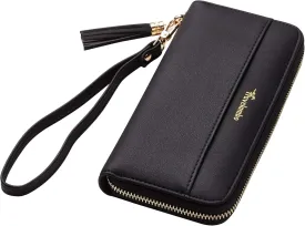 Travelambo Womens Wallet Tassel Bifold Ladies Cluth Wristlet Wrist strap Long Purse