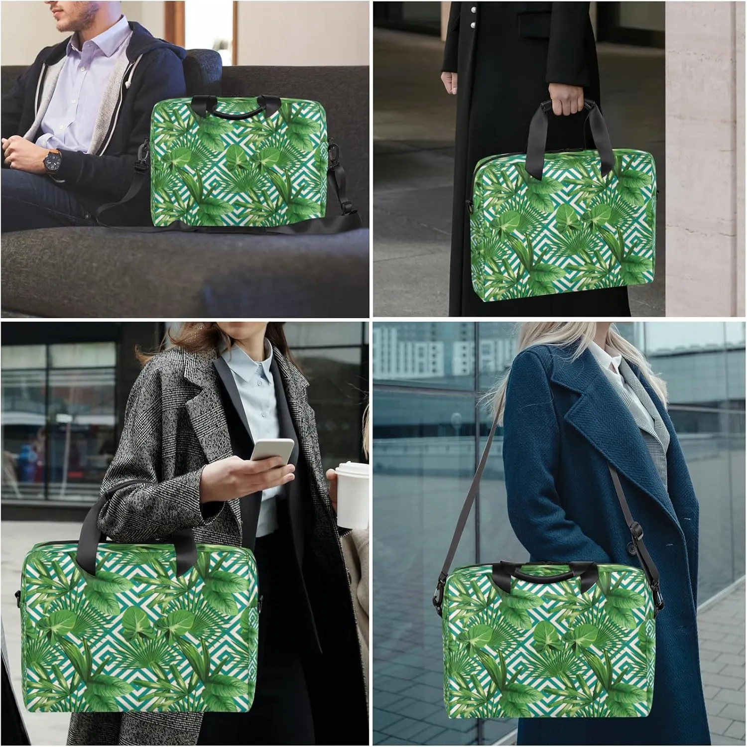 Tropical Palm Leaves 14 15 15.6 inch Laptop Briefcase Shoulder Bag Jungle Palm Leaf Waterproof Travel Laptop Sleeve Case Work Computer Cover Carrying Bag