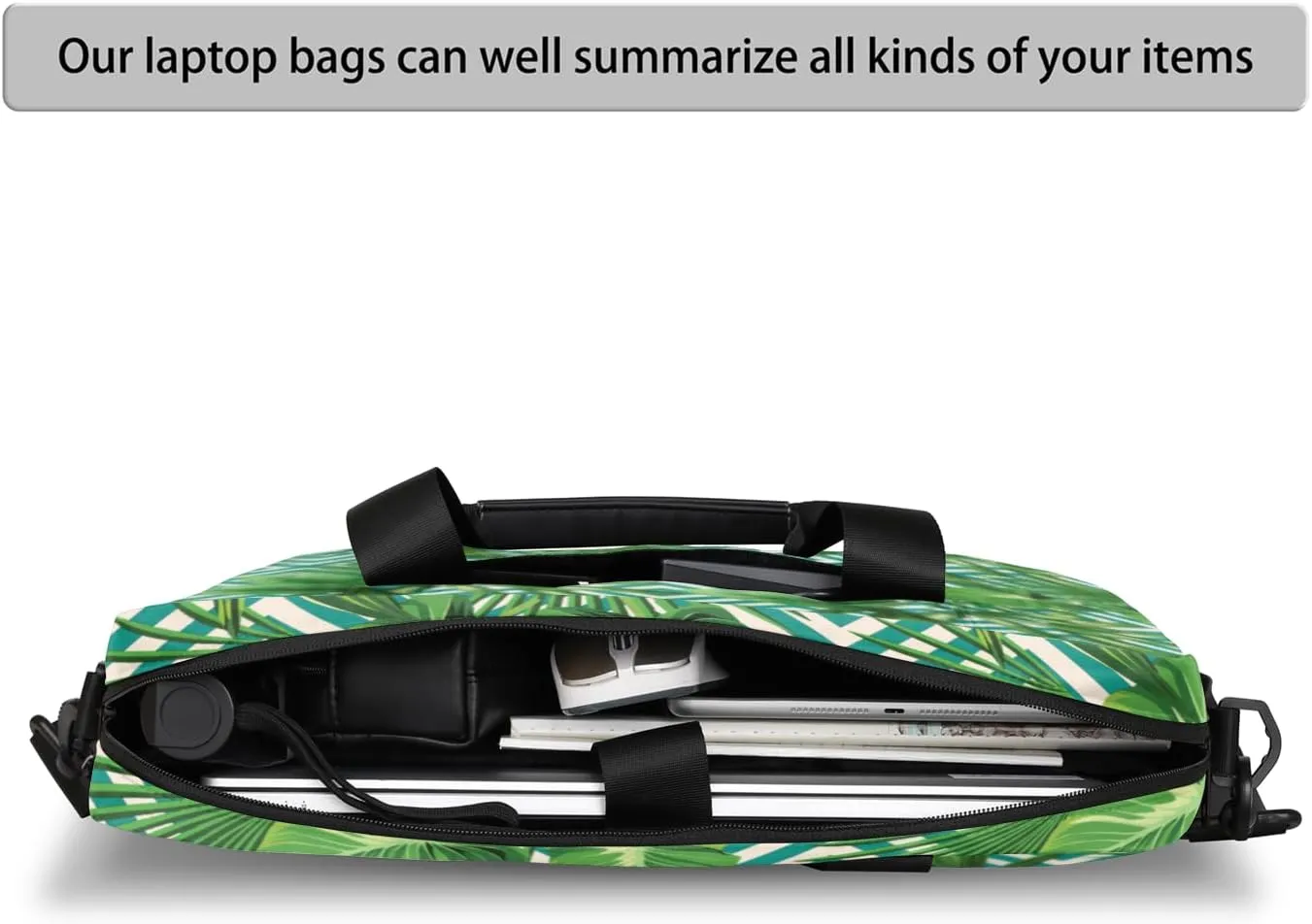 Tropical Palm Leaves 14 15 15.6 inch Laptop Briefcase Shoulder Bag Jungle Palm Leaf Waterproof Travel Laptop Sleeve Case Work Computer Cover Carrying Bag