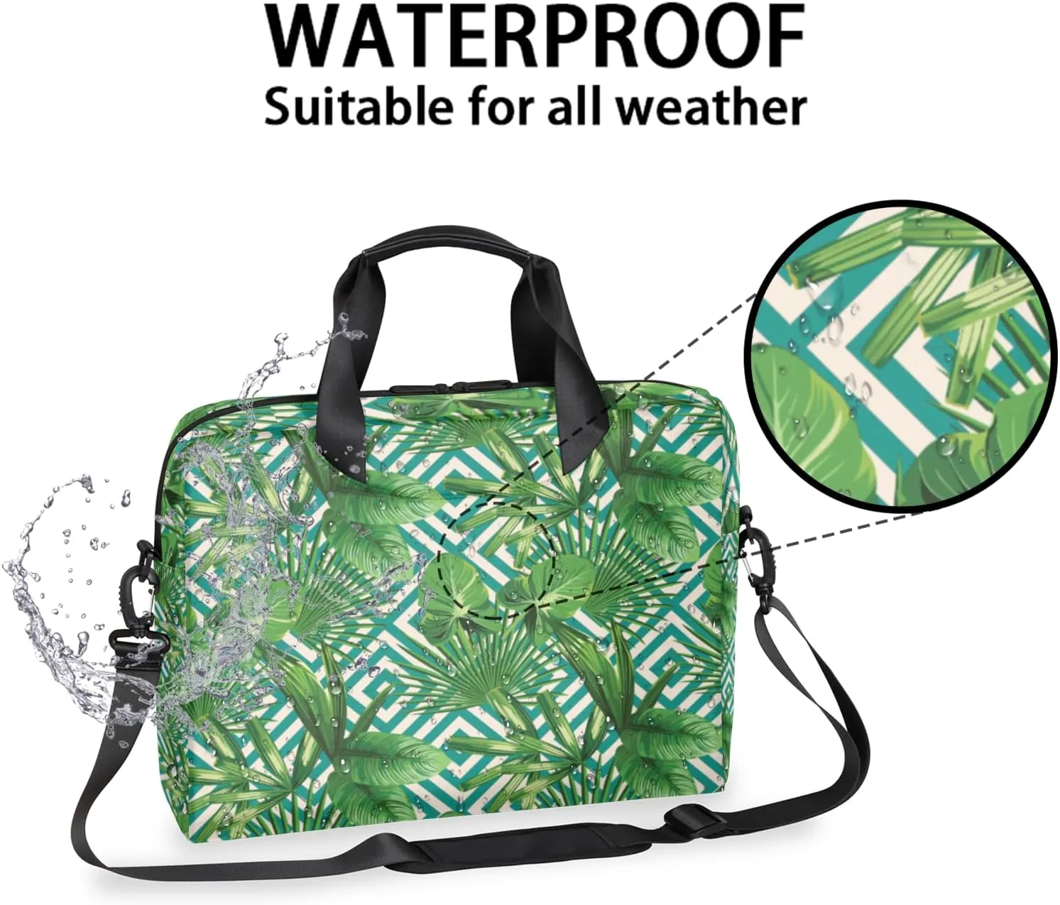 Tropical Palm Leaves 14 15 15.6 inch Laptop Briefcase Shoulder Bag Jungle Palm Leaf Waterproof Travel Laptop Sleeve Case Work Computer Cover Carrying Bag