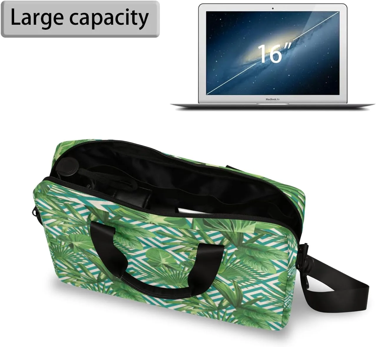Tropical Palm Leaves 14 15 15.6 inch Laptop Briefcase Shoulder Bag Jungle Palm Leaf Waterproof Travel Laptop Sleeve Case Work Computer Cover Carrying Bag
