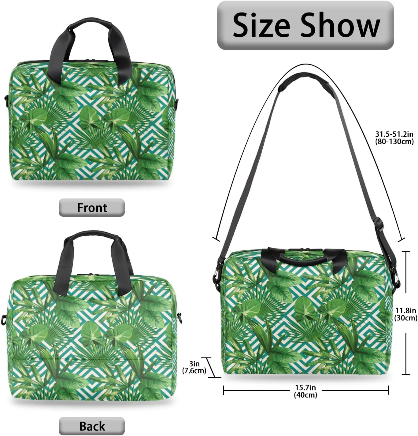 Tropical Palm Leaves 14 15 15.6 inch Laptop Briefcase Shoulder Bag Jungle Palm Leaf Waterproof Travel Laptop Sleeve Case Work Computer Cover Carrying Bag