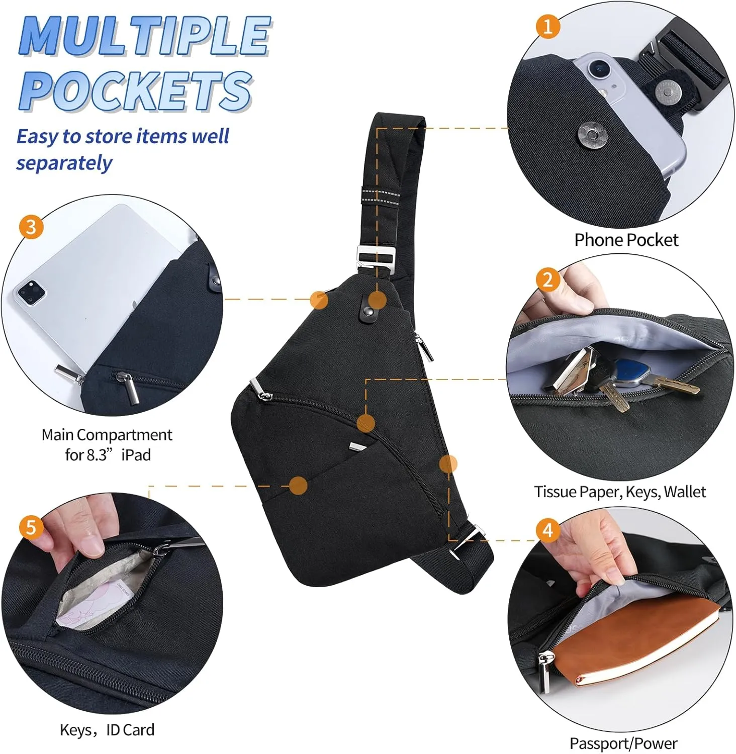 VADOO Anti-theft Crossbody Bags for Women, Shoulder Sling Bag for Men Lightweight Chest Bag for Travel Sport