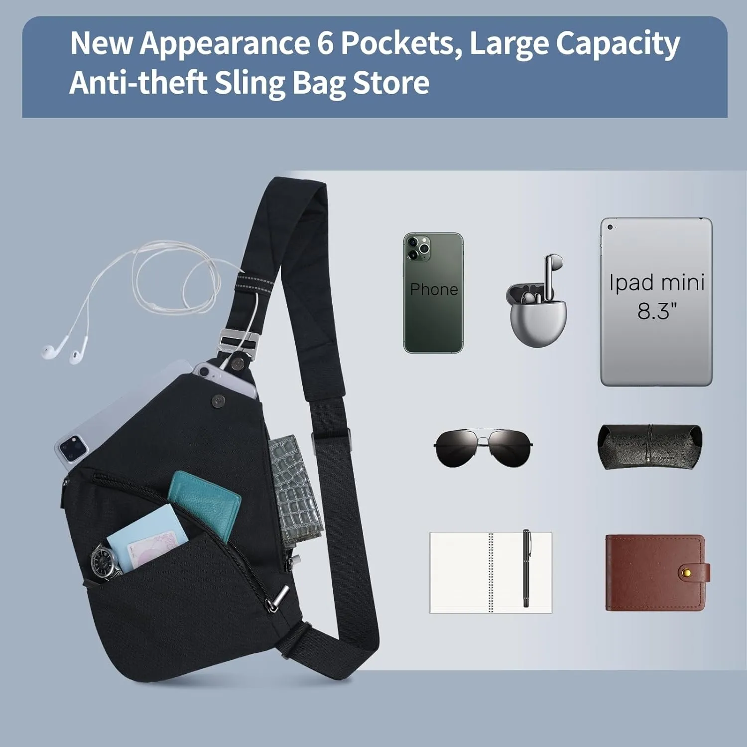 VADOO Anti-theft Crossbody Bags for Women, Shoulder Sling Bag for Men Lightweight Chest Bag for Travel Sport