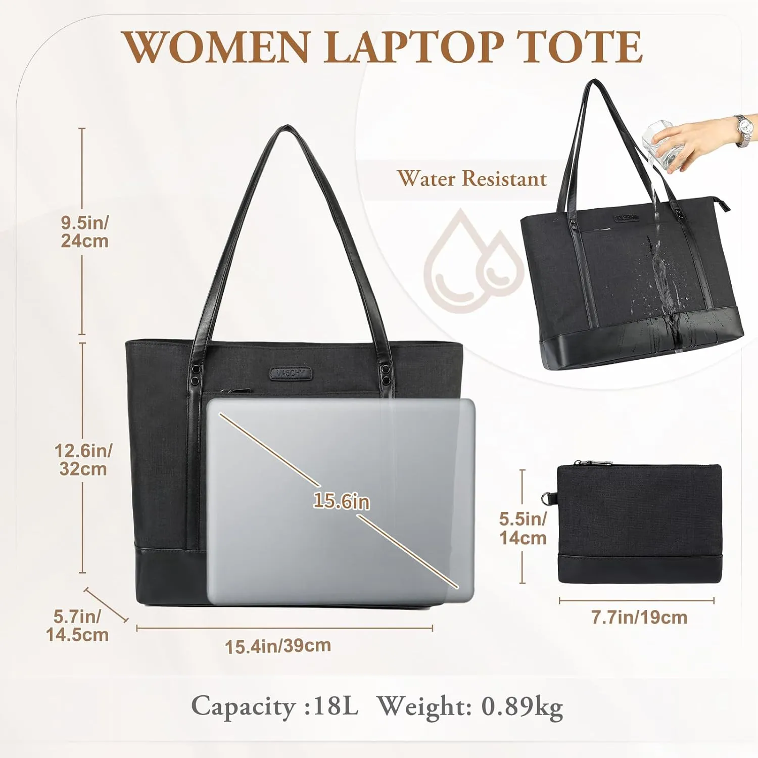 VASCHY Laptop Tote Bag for Women, Large 15.6inch Computer Teacher Bag Purse Briefcase for Travel,Work,Business,Office