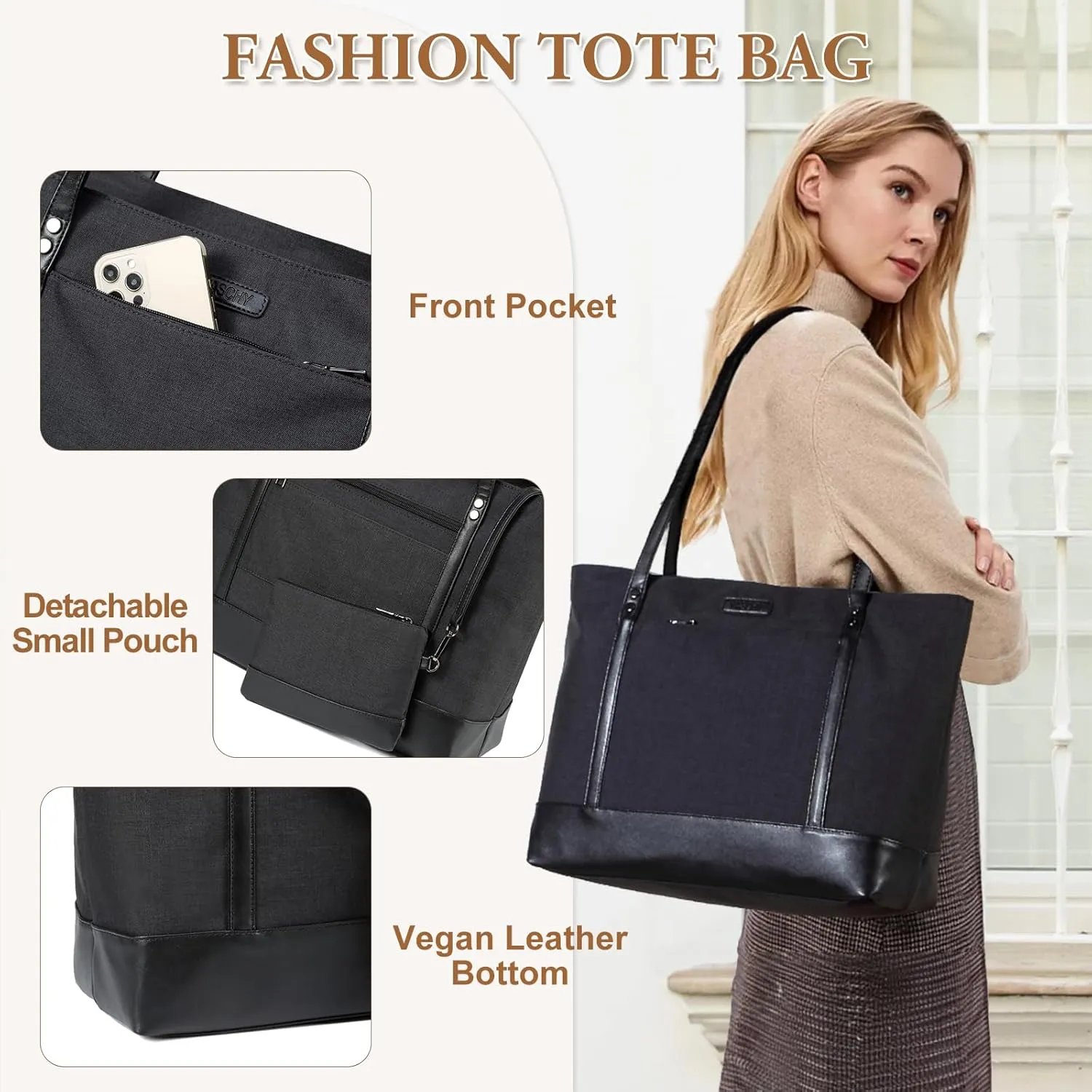 VASCHY Laptop Tote Bag for Women, Large 15.6inch Computer Teacher Bag Purse Briefcase for Travel,Work,Business,Office