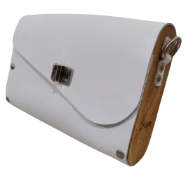 White leather wood women bag