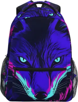 Wolf Head Neon Backpack for School Boys Girls Laptop Travel Backpack Book Bag Daypack 11.4 16 In M