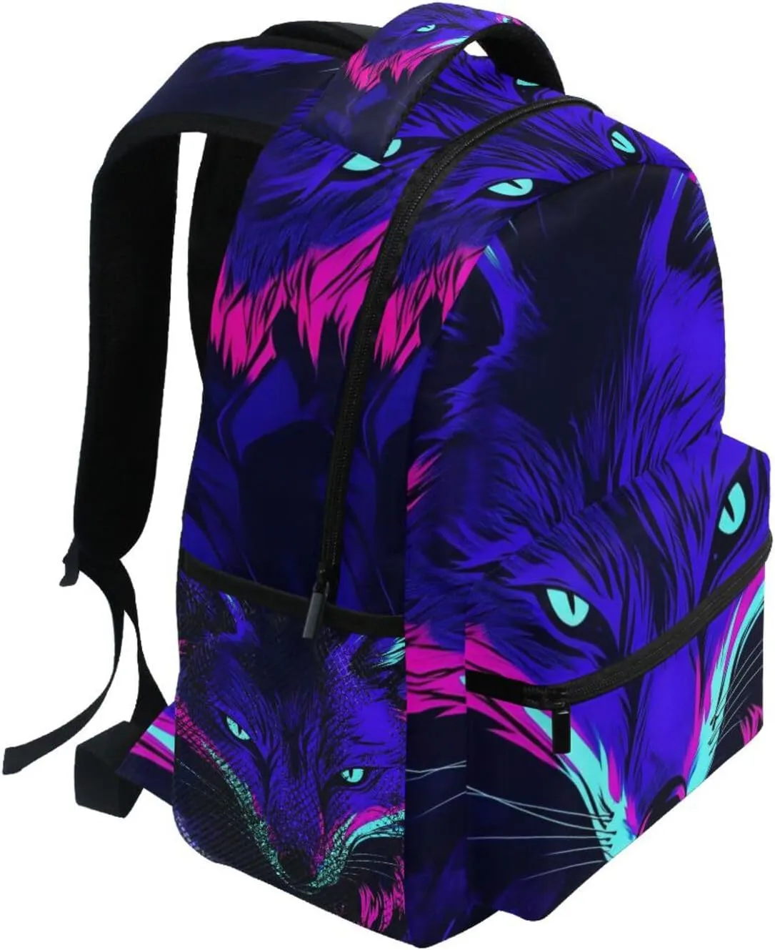 Wolf Head Neon Backpack for School Boys Girls Laptop Travel Backpack Book Bag Daypack 11.4 16 In M