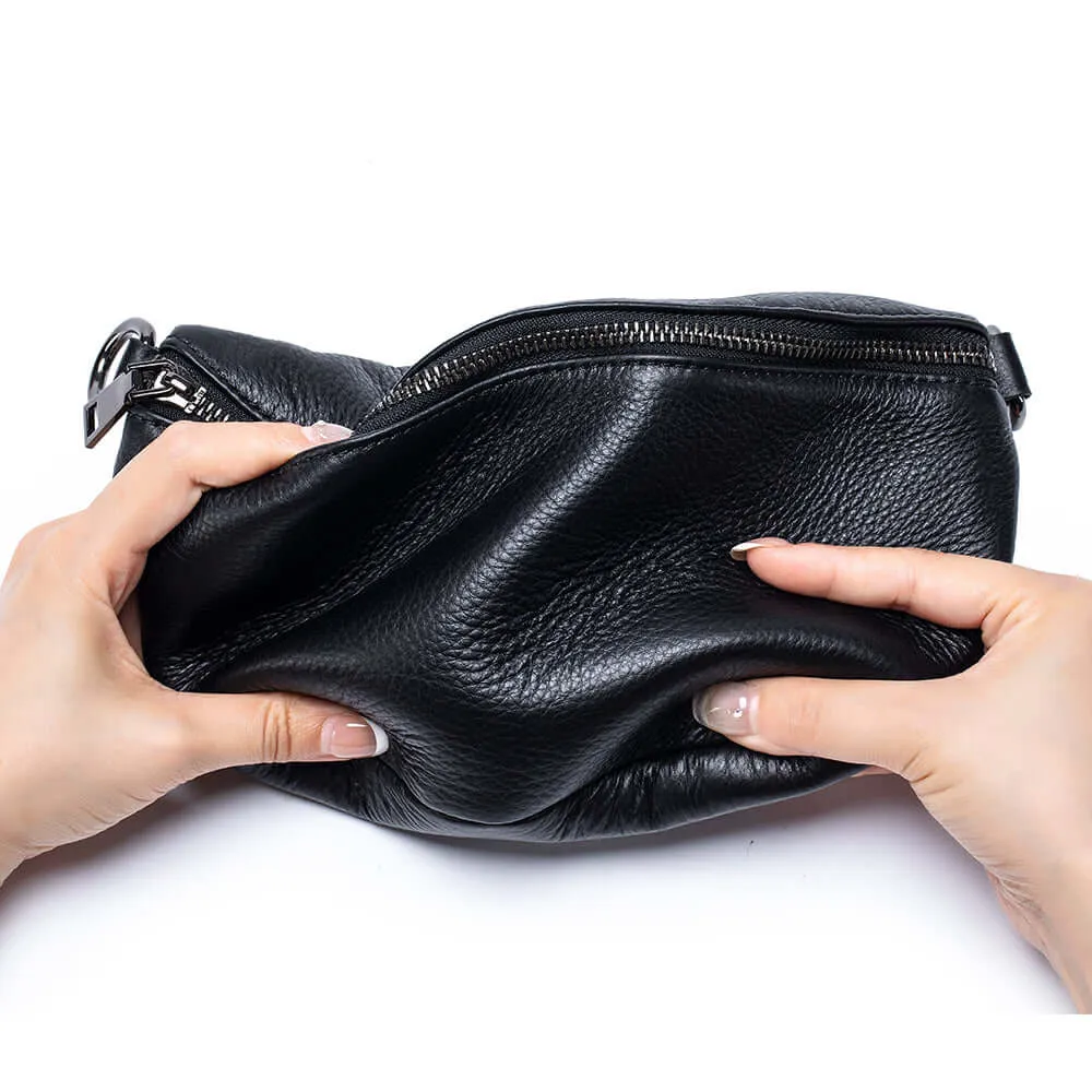 Women's Leather Bum Bag NZ - Versatile Black Crossbody Bag