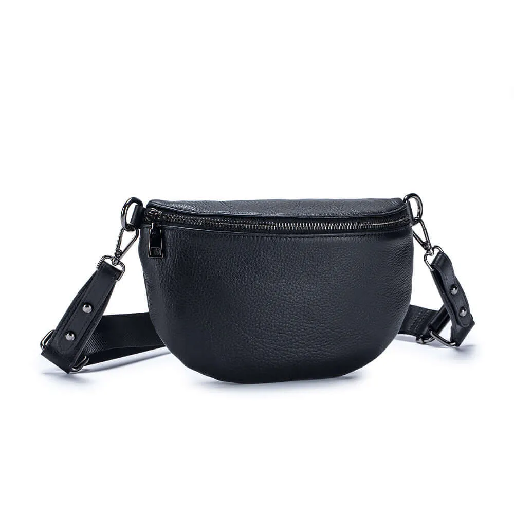 Women's Leather Bum Bag NZ - Versatile Black Crossbody Bag