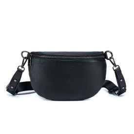 Women's Leather Bum Bag NZ - Versatile Black Crossbody Bag