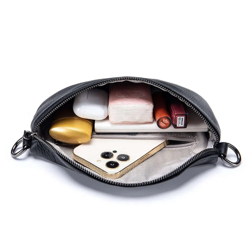 Women's Leather Bum Bag NZ - Versatile Black Crossbody Bag
