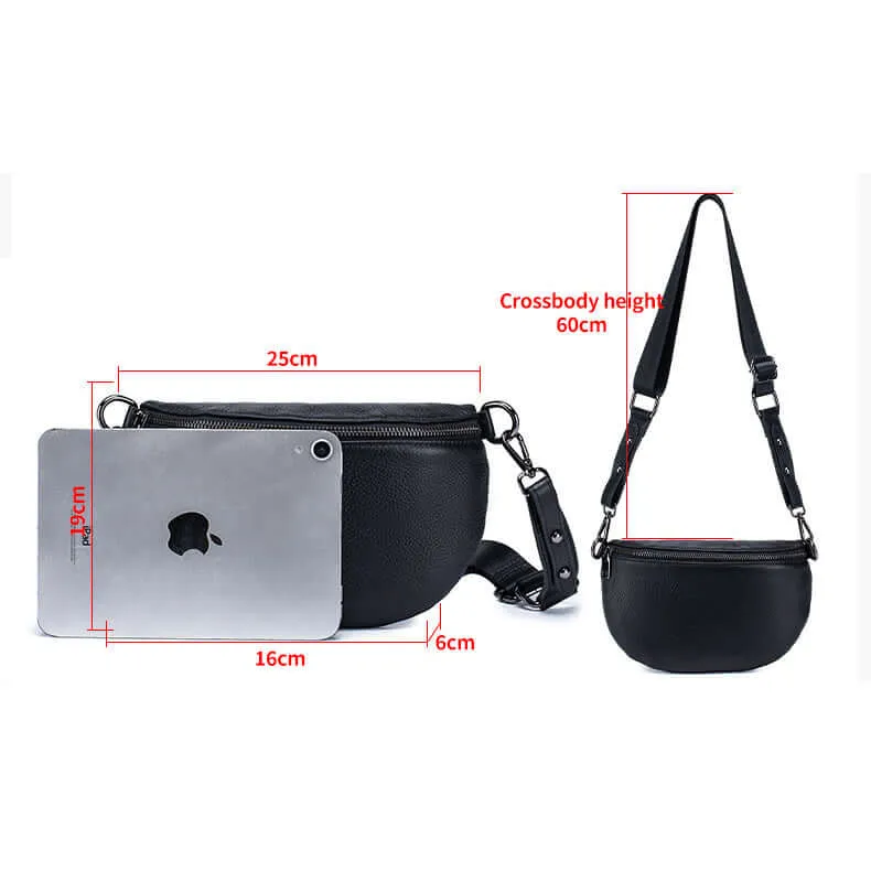 Women's Leather Bum Bag NZ - Versatile Black Crossbody Bag