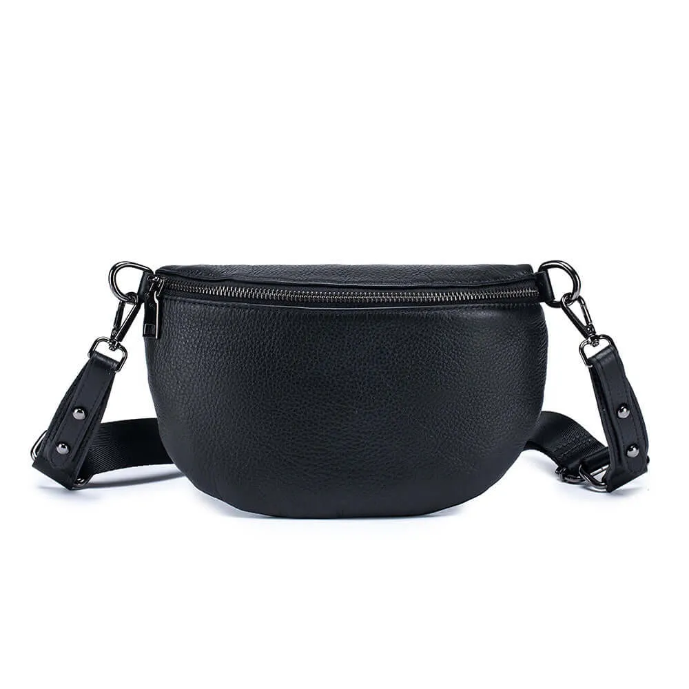 Women's Leather Bum Bag NZ - Versatile Black Crossbody Bag